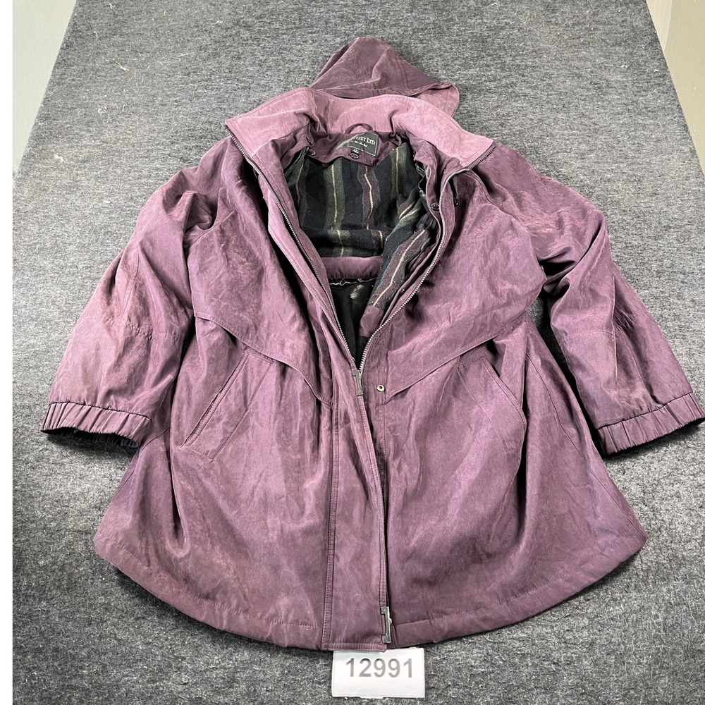 Fleet Street Ltd Rain Parka Jacket Women 2X Purple Cotton Full Zip Hooded Winter